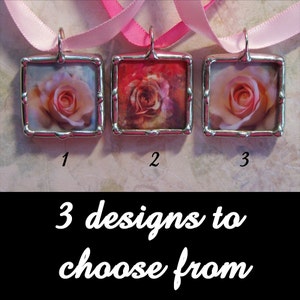 Soldered Art Charm, Glass Pendant, Rose Design, Wedding Charm, Encouragement Pendant, Survivor Gift image 1