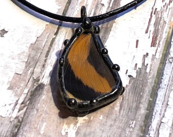 Soldered Glass Butterfly Charm, Butterfly Wing Necklace, Nature Pendant, Specimen Jewelry, Recycled Butterfly Wing