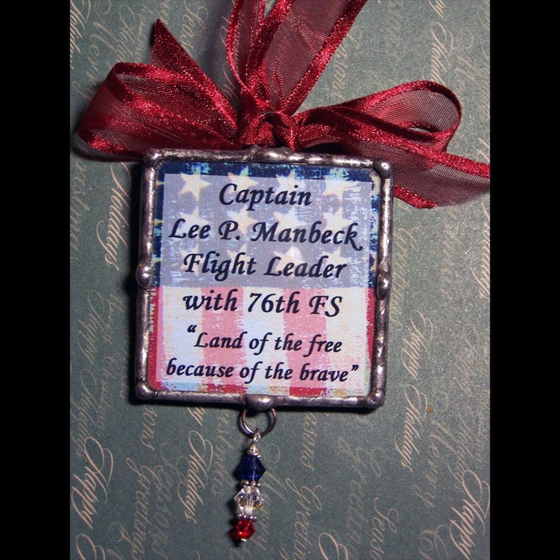 Personalized Photo Ornament, Soldered Glass Custom Made, Honor Your Soldier, Swarovski Charms, Patriotic Keepsake, Memorial Picture image 2