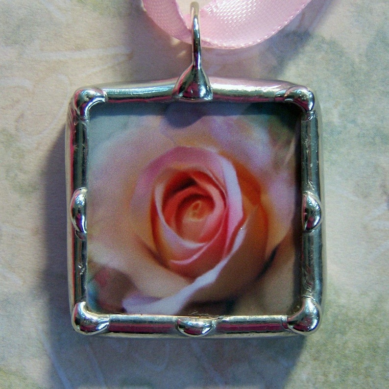 Soldered Art Charm, Glass Pendant, Rose Design, Wedding Charm, Encouragement Pendant, Survivor Gift image 4