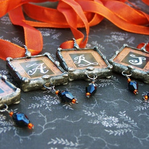 Wedding Bouquet Charms 5 soldered glass custom made with Gothic Halloween design image 3