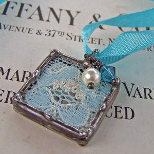 Something Blue Wedding Charm, Vintage Lace, Bridal Bouquet Charm, Made To Order