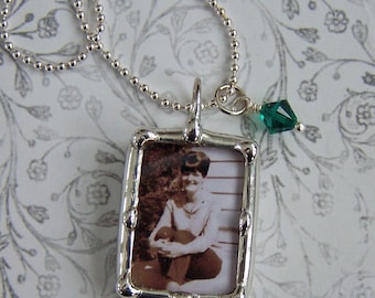 Soldered Glass, Photo Necklace, Memorial Charm, Mother Of Bride Wedding Pendant, Picture Frame Jewelry, Personalized Jewelry