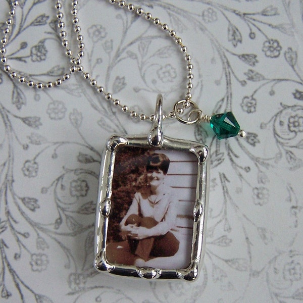 Soldered Glass, Photo Necklace, Memorial Charm, Mother Of Bride Wedding Pendant, Picture Frame Jewelry, Personalized Jewelry