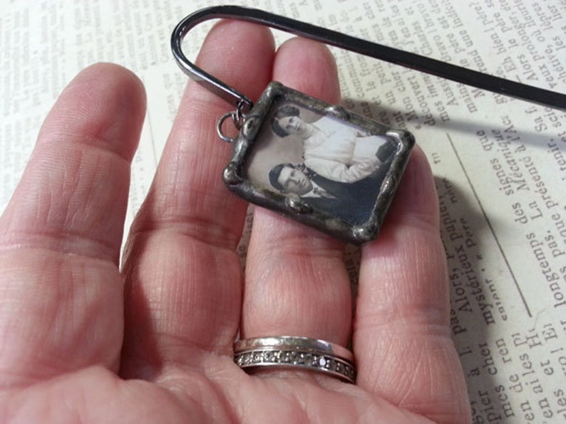 Personalized Bookmark, Soldered Glass Photo Charm, Mothers Day Gift, Memorial Picture Keepsake, Wedding Memorial, Guestbook Accessory image 3