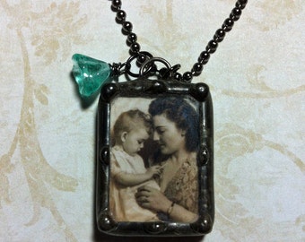 Personalized Photo Pendant, Photo Jewelry, Custom Made Personalized Necklace, Soldered Glass Two Sided, For Mother's Day