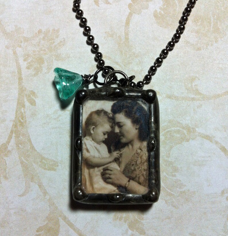 Mothers Day Necklace, Memorial Charm, Soldered Glass Pendant, Personalized With Your Photo, Wedding Keepsake, Something Old image 1