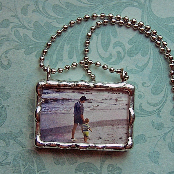 Soldered Photo Pendant Personalized Glass Picture Charm 1x1.5" rectangle size