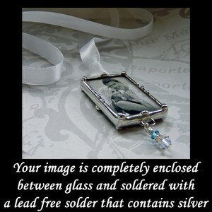 Bouquet Photo Charm, Brides Remembrance Charm, Engagement Keepsake, Soldered Glass Picture Frame Pendant, Bouquet Accessory image 4