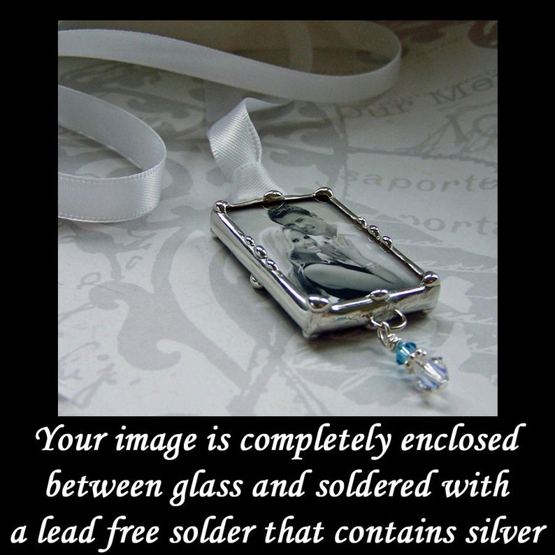 Wedding Memorial Charm, Bouquet Charm, Personalized Photo Pendant, Engagement Gift, Picture Frame Charm, Soldered Glass Hand Crafted image 4