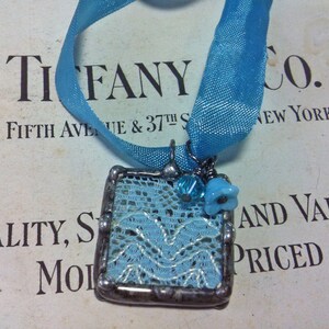 Wedding Charm Something Blue Vintage Lace Bridal Bouquet Pendant Bridal Bouquet Charm image 2