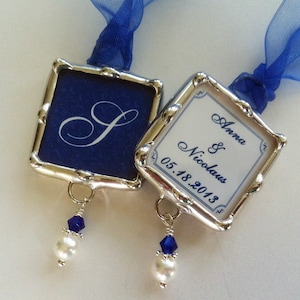 1 Wedding Bouquet Charm, Bridesmaid gift, Bridal Party Keepsake, Something Blue, Memory Charm, Soldered Glass image 1