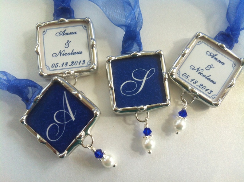 1 Wedding Bouquet Charm, Bridesmaid gift, Bridal Party Keepsake, Something Blue, Memory Charm, Soldered Glass image 4