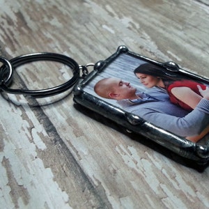Personalized, Photo Charm, Keychain, Engagement Gift, Soldered Glass, For the Groom, Picture Frame Pendant, Bridal Keepsake image 4