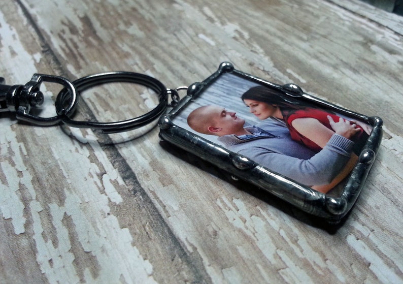 Personalized, Photo Charm, Keychain, Engagement Gift, Soldered Glass, For the Groom, Picture Frame Pendant, Bridal Keepsake image 4