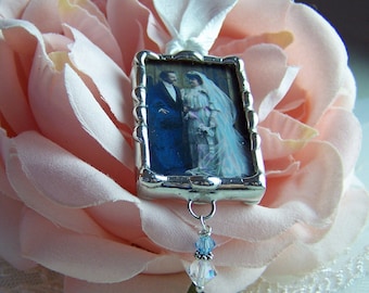 Wedding Bouquet Charm, Memorial Keepsake, Bridal Bouquet Picture Charm, Soldered Glass, Artisan Made, Personalized Pendant