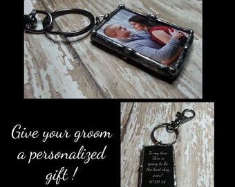 Soldered Glass Keychain, Grooms Gift, Valentines Day Wedding Charm, Bridal Charm, Memorial Photo Charm, Father Of Bride Gift,