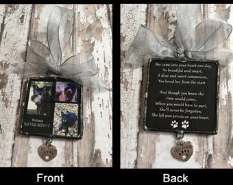 Photo Frame Ornament, Pet Memorial Ornament, Soldered Glass, Best Friend Charm, Memorial Poem, Two Sided, Personalized, Picture Frame