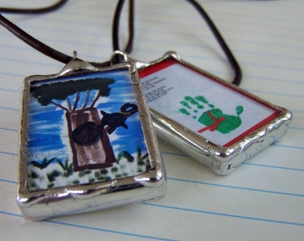Soldered Glass Memory Necklace, Wearable Artwork, Mothers Day Charm, Personalized Jewelry, Custom Made