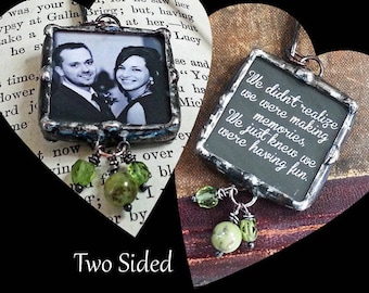 Photo Bookmark, Personalized Soldered Charm, Memory Glass Charm, Picture Frame Pendant, Wedding or Engagement Photo