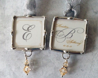 1 Bridesmaid Bouquet Charm, Wedding Bouquet Charm, Monogram Charm, Soldered Glass Pendants,  Initial Charm, Personalized Pendant