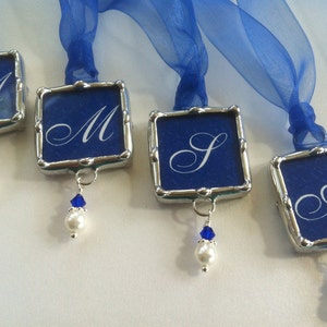 1 Wedding Bouquet Charm, Bridesmaid gift, Bridal Party Keepsake, Something Blue, Memory Charm, Soldered Glass image 5