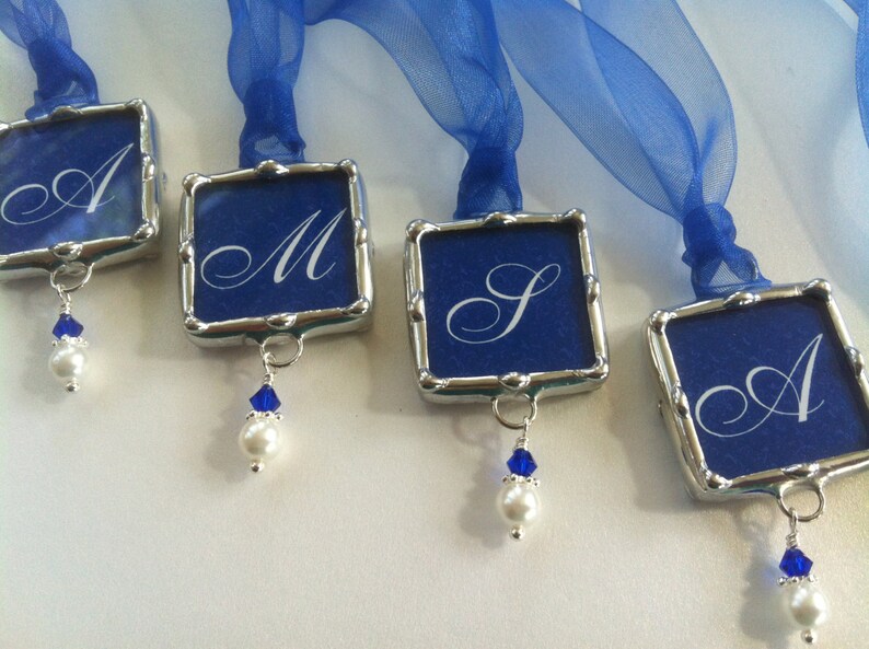 1 Wedding Bouquet Charm, Bridesmaid gift, Bridal Party Keepsake, Something Blue, Memory Charm, Soldered Glass image 5