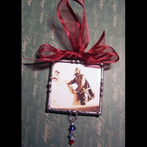 Personalized Photo Ornament, Soldered Glass Custom Made, Honor Your Soldier, Swarovski Charms, Patriotic Keepsake, Memorial Picture image 3