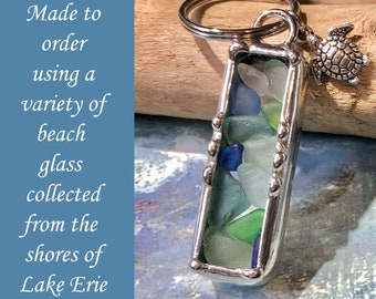 Beach Glass Key Chain Using Authentic Beach Sea Glass, Made To Order Soldered Art Charm, Variety of colors used