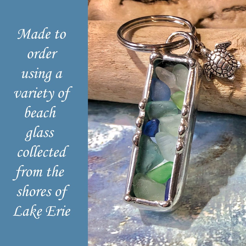Beach Glass Key Chain Using Authentic Beach Sea Glass, Made To Order Soldered Art Charm, Variety of colors used image 1