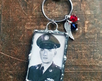 Wedding Memorial Charm, Photo Keychain For Groom or Bride, Remembrance Keepsake, Bridal Shower or Bachelor Gift To Honor A Loved One