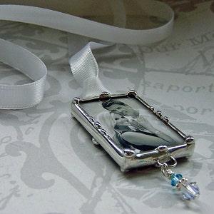 Bouquet Photo Charm, Brides Remembrance Charm, Engagement Keepsake, Soldered Glass Picture Frame Pendant, Bouquet Accessory image 3