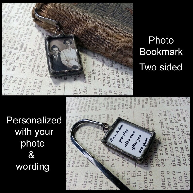 Personalized Bookmark, Soldered Glass Photo Charm, Mothers Day Gift, Memorial Picture Keepsake, Wedding Memorial, Guestbook Accessory image 2