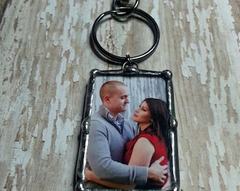 Soldered Glass Keychain, Grooms Gift, Valentines Day Wedding Charm, Bridal Charm, Memorial Photo Charm, Father Of Bride Gift,