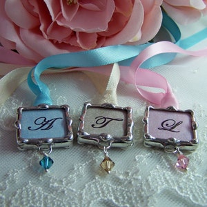 Wedding Bouquet Charm, Bridesmaid Charm, Bridal Keepsake, Monogram Charm, Soldered Glass Pendant, Art Charm, Will you be my bridesmaid charm image 1