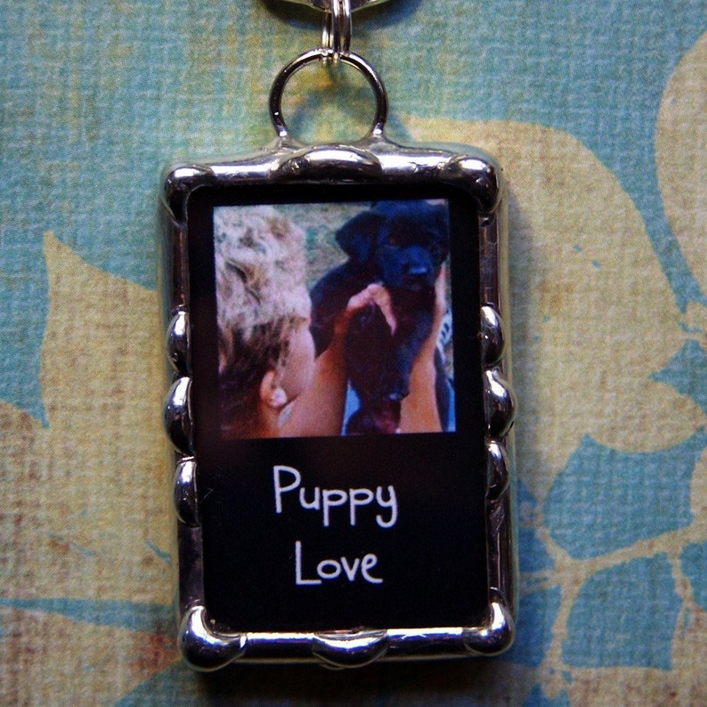 Soldered Glass Photo Keychain, Memory Pendant, Two sided picture charm, Made with your photo and wording, Mother's day gift image 2