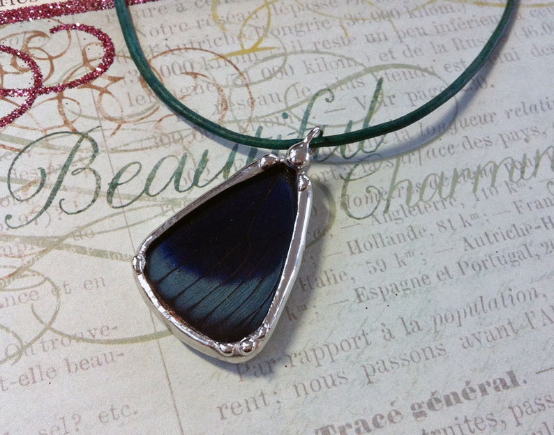 Butterfly Wing Charm Soldered Glass Pendant Specimen Jewelry image 2