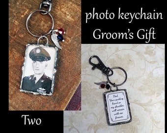 Groom's Gift, Memorial Photo Keychain, Wedding Charm, Soldered Glass, Picture Pendant, Bridal Party Charm, Father of Groom or Bride