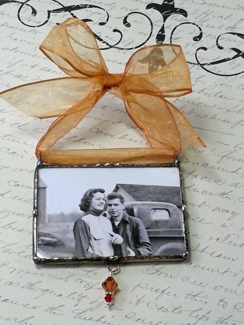 Photo Ornament, Soldered Glass, Golden Anniversary or Silver Anniversary Gift, Photo Memorial Wedding Keepsake image 4