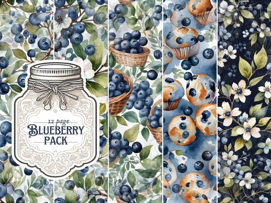 12 Seamless Watercolor Blueberry Digital Wallpaper Pages Instant
