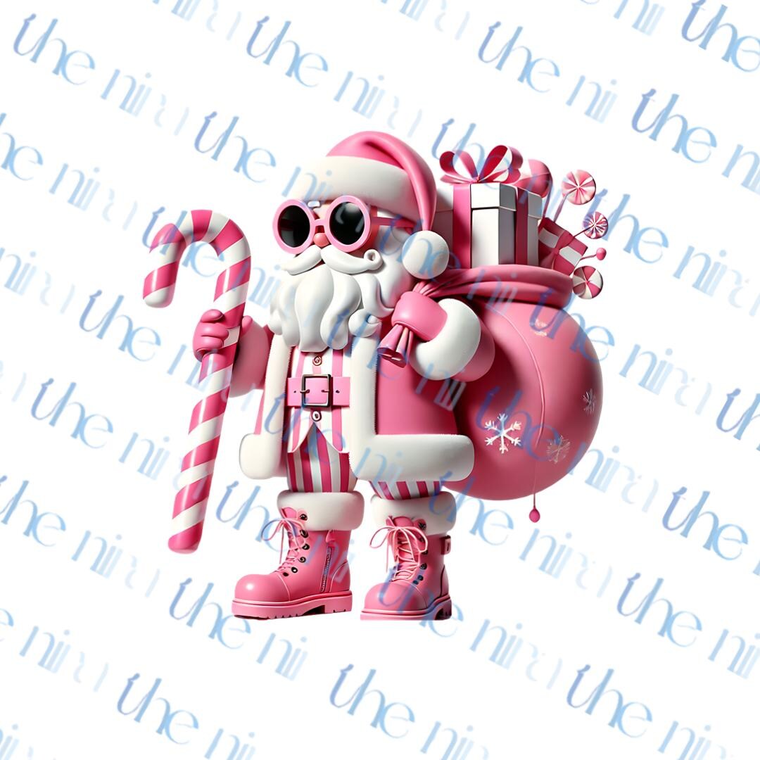 Retro Santa With Candy Cane & Gift Bag PNG - Cute Vintage Christmas ...