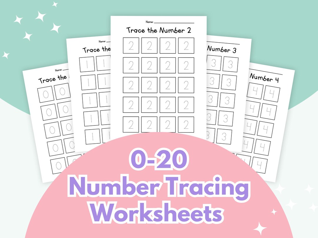 21 Number Tracing Practice Sheets 0-20, Pre-k Printable, Preschool ...