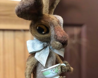 Needle Felted Anthropomorphic Mad March Hare/ Easter Rabbit Figure Doll Wonderland