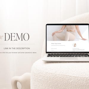 May include: A laptop computer displaying a website with the text "Services & Prices" and "Private Yoga Sessions". The website is on a white background.