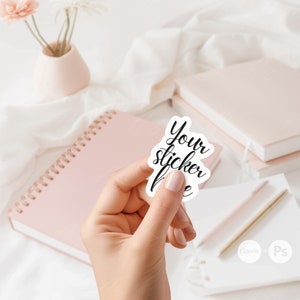 Hand holding sticker mockup, Vinyl sticker Canva mockup, Decal mockup, Die cut stickers template, Digital sticker mockup, Label mockup PSD