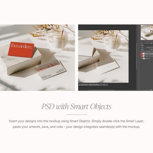 May include: A mockup featuring two business cards with the text "thezardiere" in a modern font. One card is red, the other is white. The cards are on a light-colored, textured surface. The image also includes a vase with dried plants and a Photoshop interface.