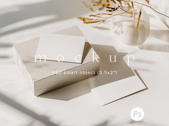 Double side business card mockup, Business thank you cards mockup, PSD greeting card mockup, Place card mockup, 3.5 x 2 mockup business card