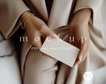 Hand holding business card mockup, Business thank you cards mockup, PSD greeting card mockup, Place card mockup, Woman holding card mockup