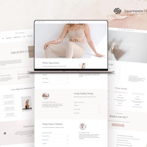 May include: A website for a yoga and energy healing studio. The website features a photo of a woman in a beige tank top and a brown belt, sitting in a yoga pose. The text "Services & Prices" is displayed above the photo. The website also includes sections for "Philosophy & Values", "Private Yoga Sessions", "Energy Healing Therapy", "Group Classes & Retreats", and "Choose Your Plan".