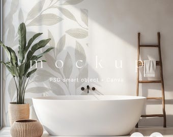 Bathroom wall mockup, Bathroom wallpaper mockup, Home interior mockup, Empty wall mockup, Blank Wall mockup, Canva mockup, Mural mockup